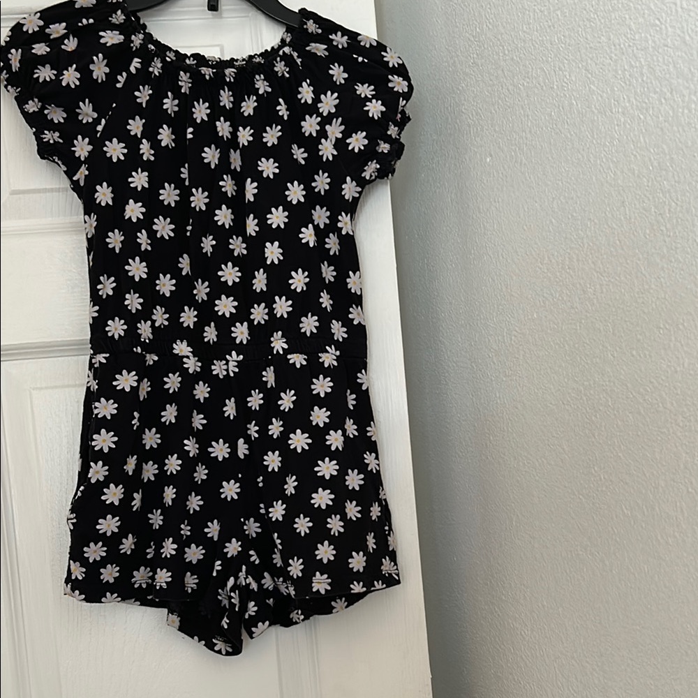 Girls Black Daisy Print Romper - Brand old Navy